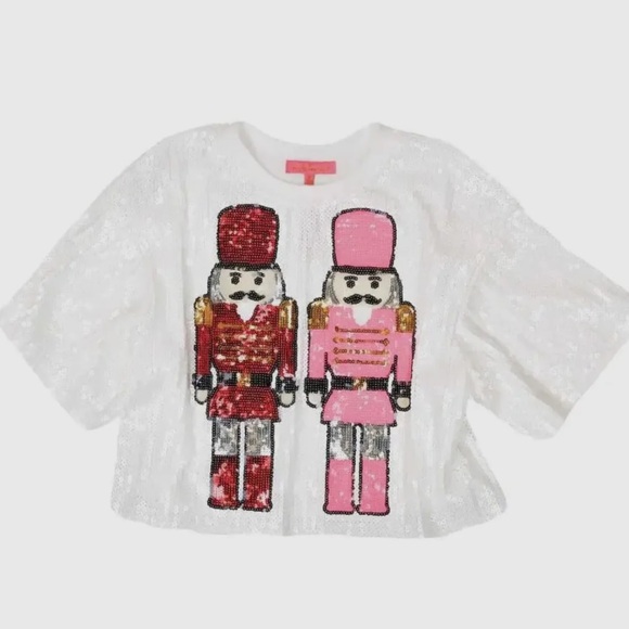 Simply Southern Sequin Nutcracker Tee - White, Red, Pink - Picture 1 of 3
